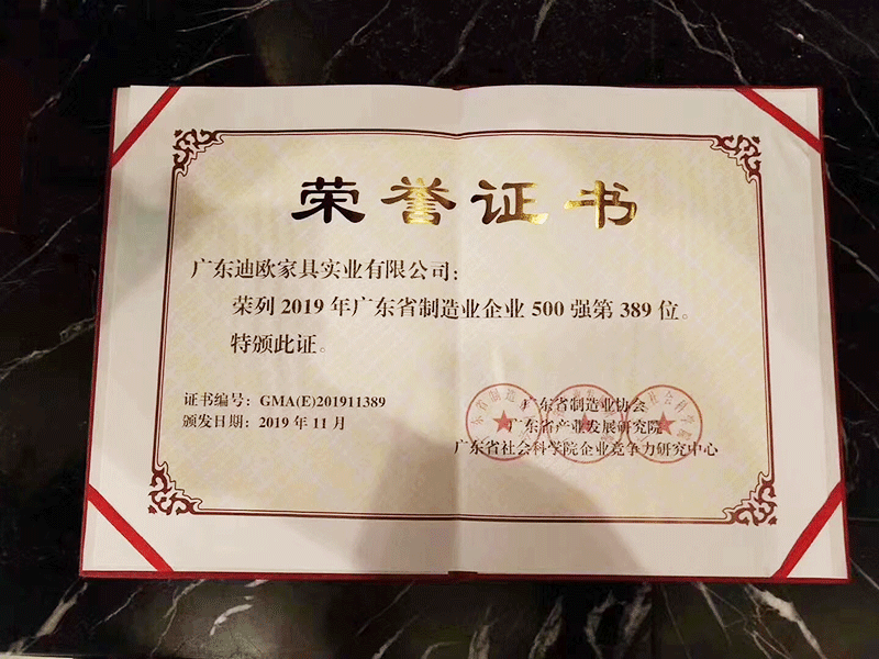 2019广东省制造业企业500强证书